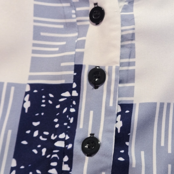 Navy & White Checkered Henley Style Button Up Print Tunic 3/4 Sleeve Women’s 3XL - Picture 5 of 10